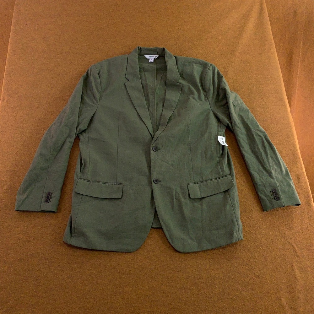 Old Navy Mens XXL Tall Olive Green Relaxed Unlined Linen-Blend Blazer NWT